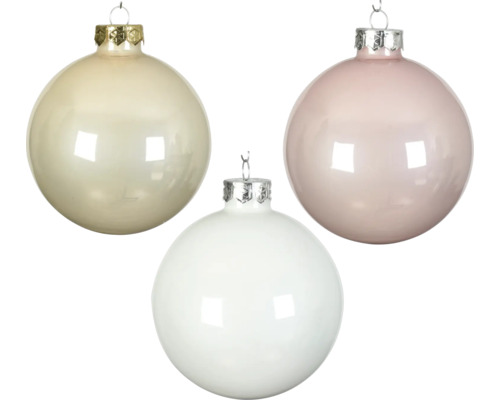 DECORIS Kerstbal glas crème lichtroze wit Ø 6 cm 49 st.