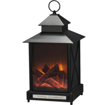 Decoratieve kerst lantaarn met openhaard effect en de tekst ''Merry Christmas''.