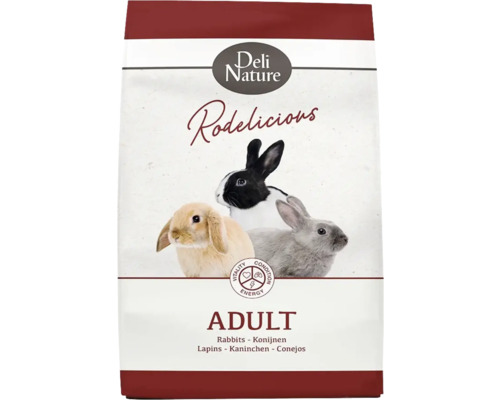 DELI NATURE Dwergkonijnenvoer 5* menu 2,5 kg Deli Nature Rodelicious Adult konijnenvoer verpakking