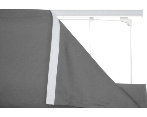 Grijs gordijn met paneelwagen en verzwaringsstaaf