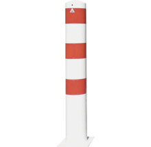 Paal met waarschuwingsbord en rood-witte strepen