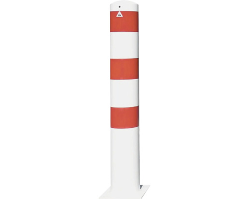 Paal met waarschuwingsbord en rood-witte strepen