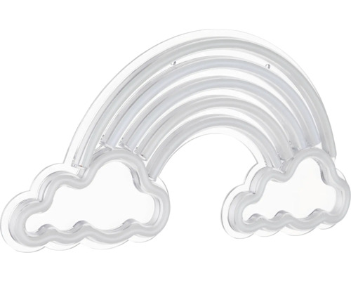 Neonlamp in regenboogvorm met wolken