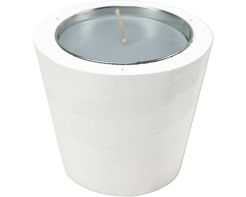 Kaars blauw in houten standaard Ø 13,5 cm H 11,5 cm