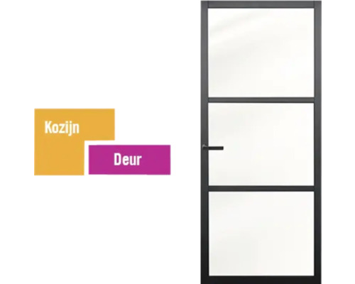 PERTURA Binnendeur industrieel zwart 1000 stomp 73x201,5 cm Zwarte glazen deur met deurkozijn