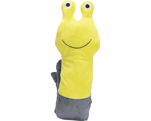 Gele en grijze kinderwashand in slakvorm