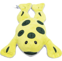 Geel kikker knuffeldier met donkere vlekken