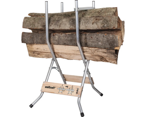 Wolfcraft Logo. Houtblokstandaard met hout