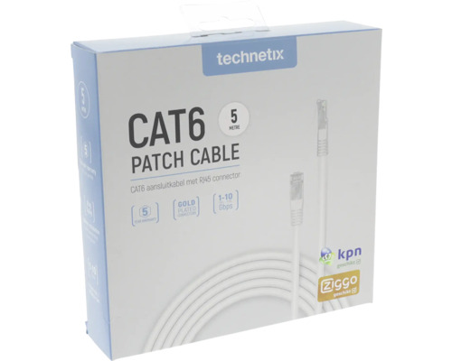 TECHNETIX Netwerk aansluitkabel Cat6 wit, 5 meter Technetix CAT6 patchkabel, 5 meter, verpakking