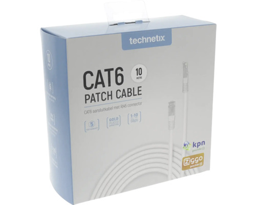 TECHNETIX Netwerk aansluitkabel Cat6 wit, 10 meter Technetix CAT6 patchkabel, 10 meter, verpakking