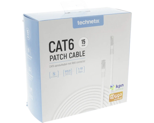 TECHNETIX Netwerk aansluitkabel Cat6 wit, 15 meter