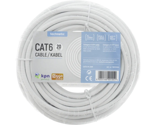 TECHNETIX Netwerkkabel Cat6 wit, 20 meter