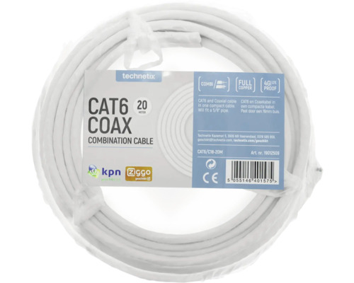 TECHNETIX Cat6/Coax combikabel wit, 20 meter Technetix CAT6 coax combinatie kabel, 20 meter