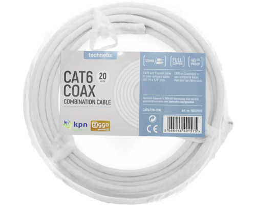 TECHNETIX Cat6/Coax combikabel wit, 20 meter