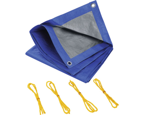 Blauw dekzeil met ogen en bevestigingstouwen