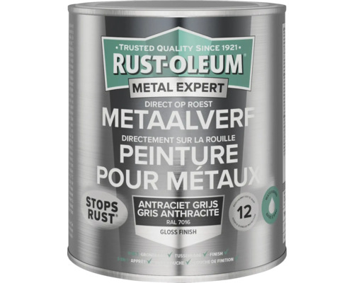 RUST-OLEUM Metal Expert Metaalverf direct op roest hoogglans waterbasis RAL 7016 antracietgrijs 750 ml RUST-OLEUM Metal Expert Metaalverf direct op roest hoogglans waterbasis RAL 7016 antracietgrijs 750 ml