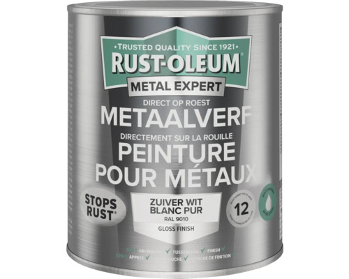 RUST-OLEUM Metal Expert Metaalverf direct op roest hoogglans waterbasis RAL 9010 wit 750 ml RUST-OLEUM Metal Expert Metaalverf direct op roest hoogglans waterbasis RAL 9010 wit 750 ml