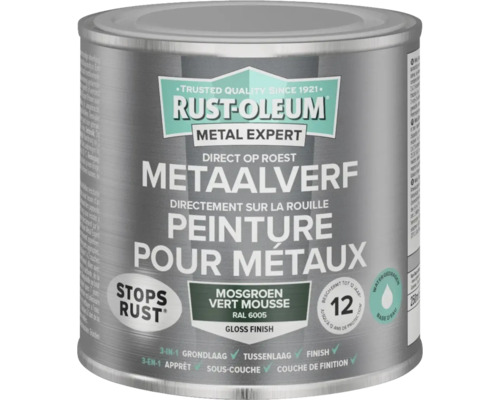 RUST-OLEUM Metal Expert Metaalverf direct op roest hoogglans waterbasis RAL 6005 groen 250 ml