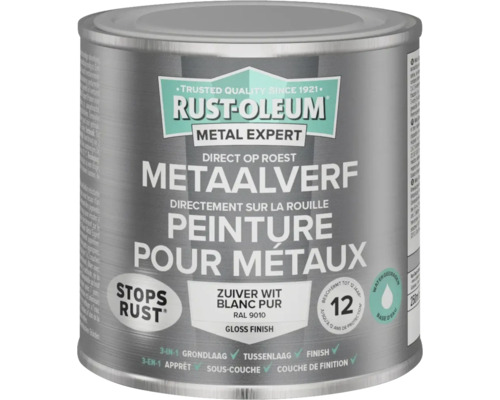 RUST-OLEUM Metal Expert Metaalverf direct op roest hoogglans waterbasis RAL 9010 wit 250 ml