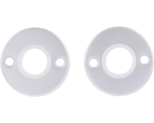 Twee kunststof rozetten voor verwarmingsbuizen