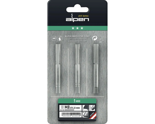 Alpen draadtaps set M8, 3-delig, in blisterverpakking