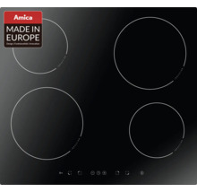 Amica inductiekookplaat met vier kookzones en Amica logo