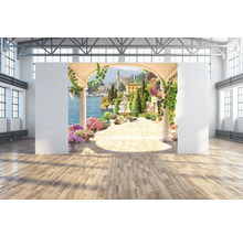 Fotobehang met een mediterrane tuin met uitzicht op het meer