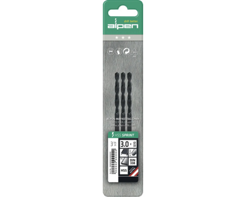 Alpen HSS Sprint boorset, 3 stuks, diameter 3,0 mm