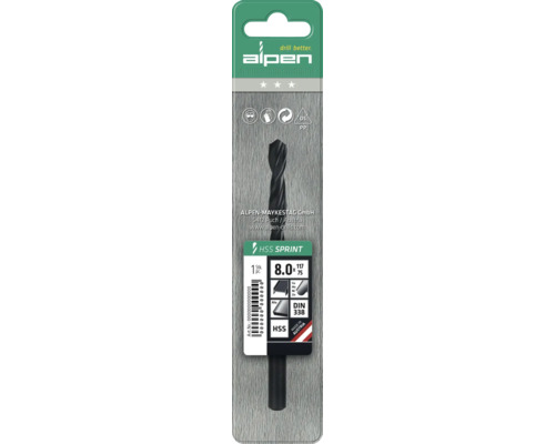 Alpen HSS Sprint metaalboor, diameter 8 millimeter