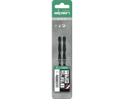 Alpen HSS Sprint boor set, 2 stuks, 5.0 millimeter