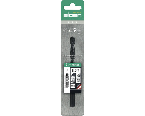Alpen HSS Sprint spiraalboor, 8.0 x 117/75 millimeter