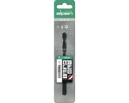 Alpen HSS Sprint spiraalboor, 8 millimeter diameter