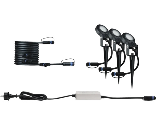 Tuinlampenset met drie lampen, kabel en voeding