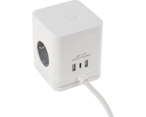 Kubusvormig stopcontact met USB-poorten en stekker