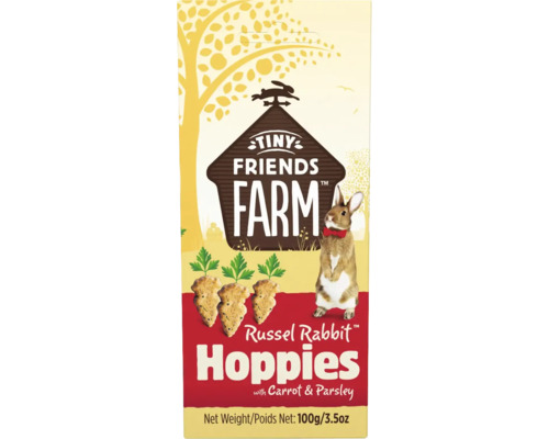 TINY FRIENDS FARM Konijnenvoer Russel Rabbit Hoppies 100 gr Tiny Friends Farm Russel Rabbit Hoppies met wortel en peterselie, 100 gram
