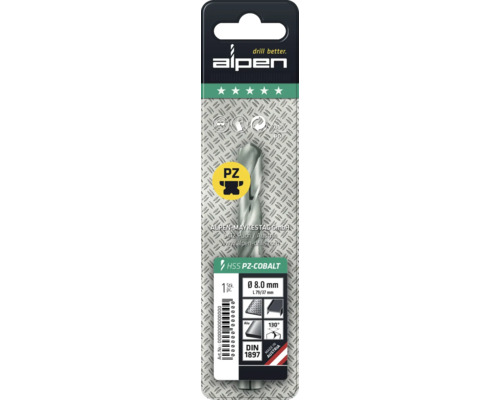 Alpen HSS PZ-Cobalt spiraalboor, 8.0 mm diameter