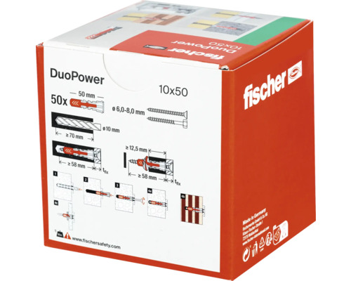 Verpakking Fischer pluggen DuoPower 10x50, 50 stuks