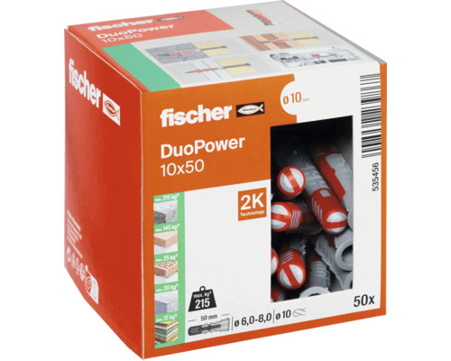 Fischer plug DuoPower 10x50, 50 stuks in verpakking