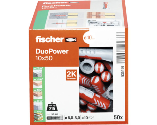 Verpakking Fischer DuoPower 10x50 pluggen, 50 stuks