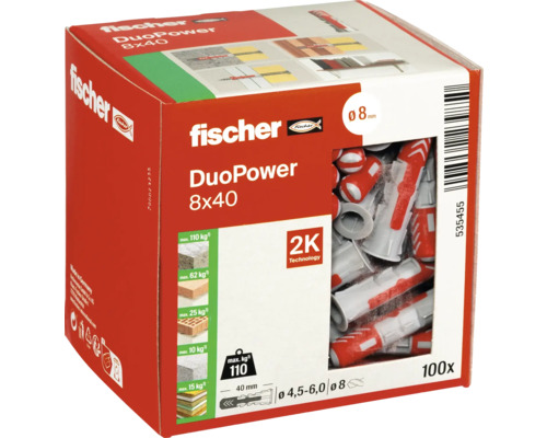 FISCHER Nylon plug Duopower 8x40, 100 stuks