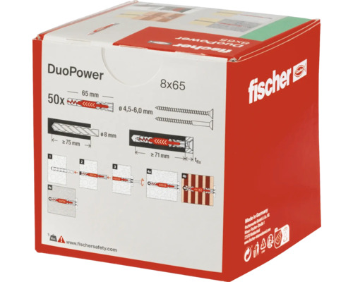 Fischer DuoPower pluggen 8x65 millimeter, 50 stuks verpakking