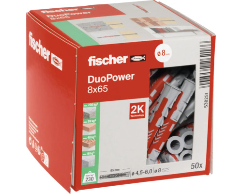Fischer pluggen DuoPower 8x65 in doos, 50 stuks
