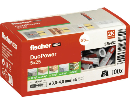 Fischer plug DuoPower 5x25 in een verpakking van 100 stuks