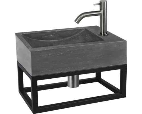 Wastafel met kraan op zwart metalen frame