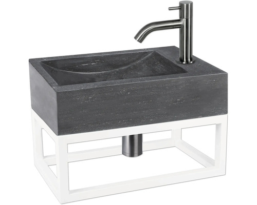 Wastafel van steen met kraan en onderstel voor de badkamer