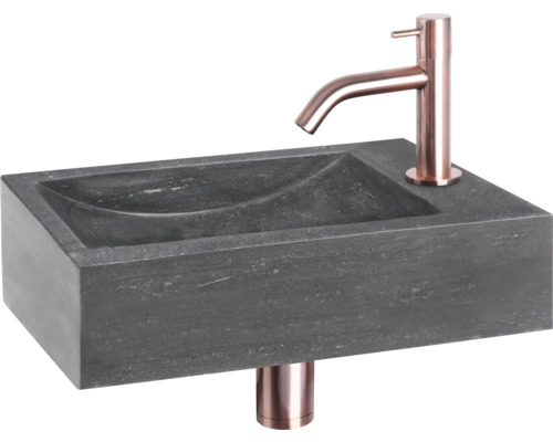 Rechthoekige wastafel van steen met kraan