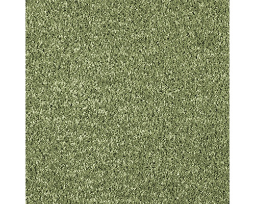 Tapijt frisé Kansas velours groen 400 cm breed Close-up van een groene vloerbedekking.