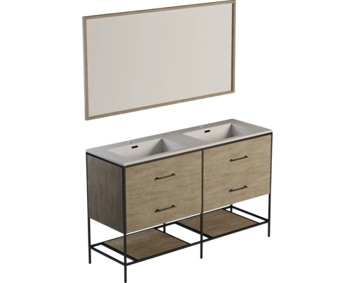 Wastafelonderkast met twee wastafels en bijpassende spiegel voor de badkamer