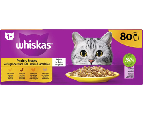 WHISKAS Kattenvoer Pouch gevogelte 1+ multipack 80x85 g