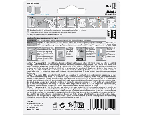 tesa Powerstrips CLICK small 4x2, geschikt voor pleisterwerk, glad behang, metaal, tegels en kunststoffen